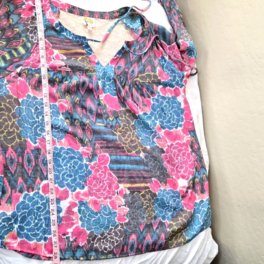 Anthropologie Fig and Flower Blouse Top Pink & Blue Floral Lace Back Boho 2X - Picture 11 of 12